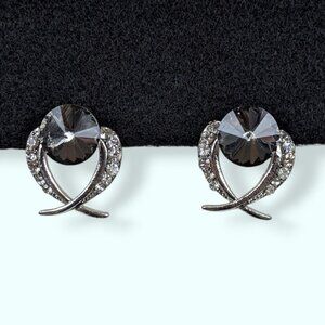 V. Mid Century Crystal Rivoli & Pave Swoop Earrings